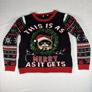 Ugly Christmas Sweater - "This Is As Merry As It Gets" - Grumpy Cat Wreath